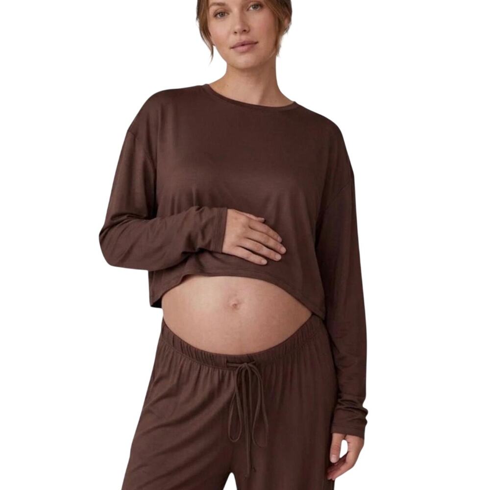 Bumpsuit The Cloud Long Sleeve Crop Tee, Chocolate, Maternity, Large, NWT